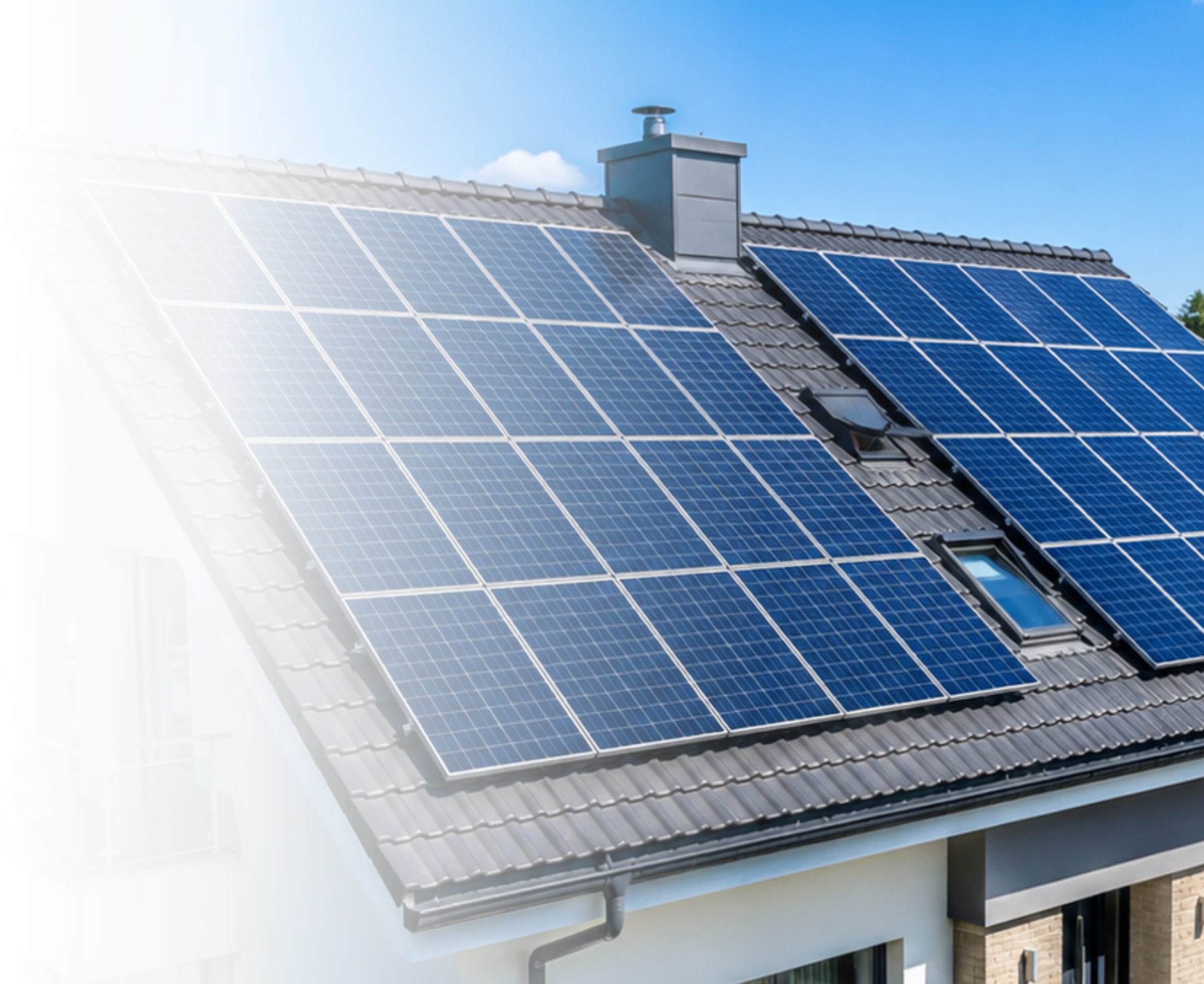 Módulos fotovoltaicos instalados sobre estrutura de telhado